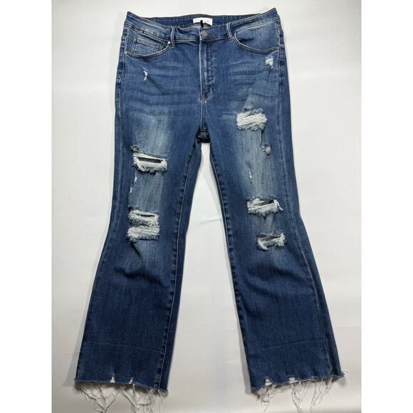 Risen Denim - Risen Women's Distressed Straight Crop Blue Stretch Denim Jeans - Sz 1XL (35x28)
